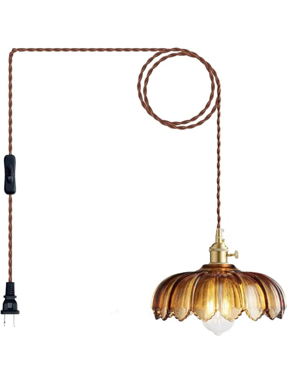 Amber Glass Pendant Light with 14.7ft Swag Cord & Switch - Stylish Hanging Lamp